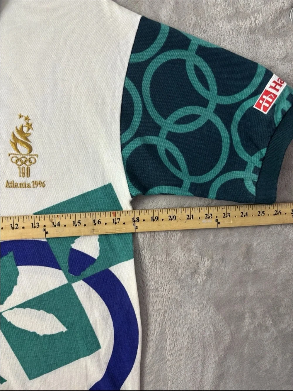 Vintage 1996 Atlanta Olympics Polo Shirt AOP Olympic Rings USA Hanes Small